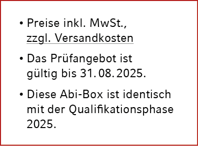 Preise inkl. MwSt., zzgl. Versandkosten Das Pr fangebot ist g ltig bis 31. 08. 2025. Diese Abi Box ist identisch mit ...