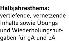 Halbjahresthema: vertiefende, vernetzende Inhalte sowie bungs und Wiederholungsaufgaben f r gA und eA