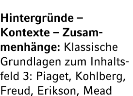 Hintergr nde – Kontexte – Zusammenh nge: Klassische Grundlagen zum Inhaltsfeld 3: Piaget, Kohlberg, Freud, Erikson, Mead