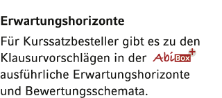 Erwartungshorizonte  Für Kurssatzbesteller gibt es zu den Klausurvorschlägen in der  ausführliche Erwartungshorizonte   