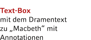 Text Box mit dem Dramentext zu „Macbeth“ mit Annotationen
