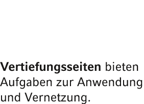 Vertiefungsseiten bieten Aufgaben zur Anwendung und Vernetzung.