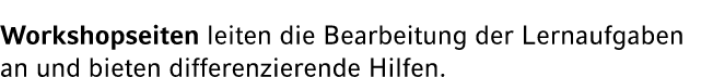 Workshopseiten leiten die Bearbeitung der Lernaufgaben an und bieten differenzierende Hilfen.